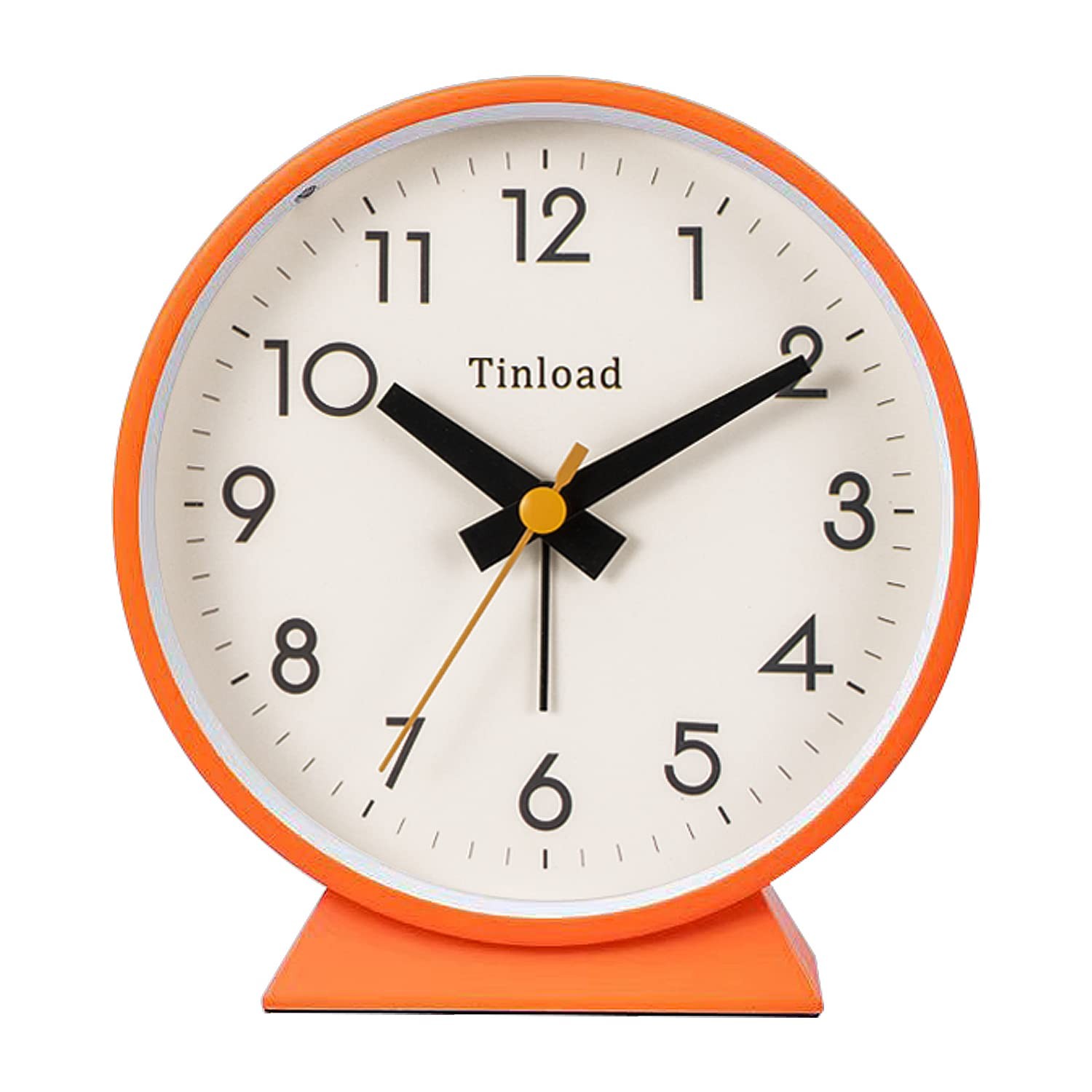 4.5-in Orange Battery Operated Retro Analog Alarm Clock, Silent, Bedside