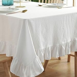 Cotton Linen Solid Color Tablecloth Farmhouse Dining White Tables Cover, Soft