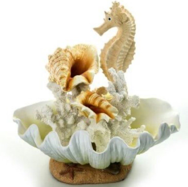 Cracker Barrel Table Top Seahorse Seashell Water Fountain Nautical Ocean Rare