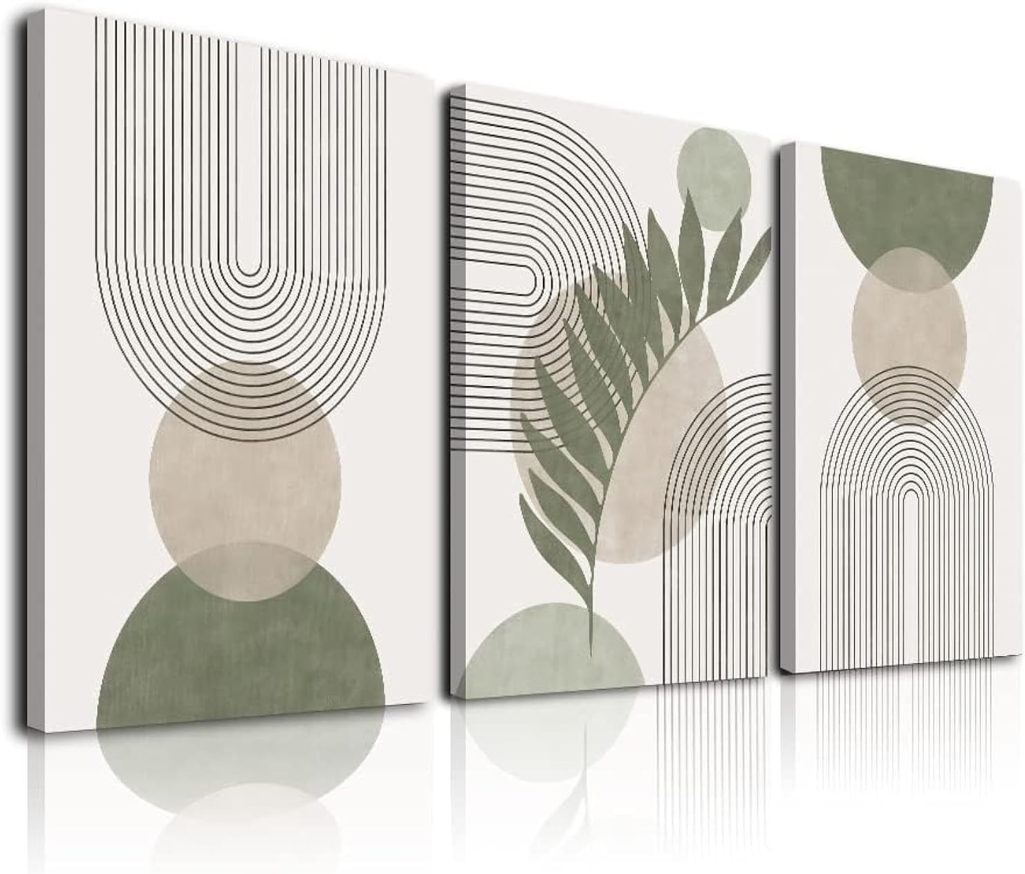 Abstract Geometric Framed Wall Art Set in Sage Green – 12×16 for Any Room