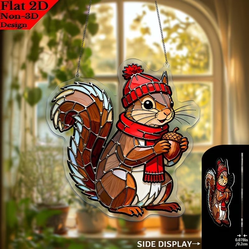 2D Flat Acrylic WINTER SQUIRRELL Window Hanging Sun catcher 7.8&Prime;