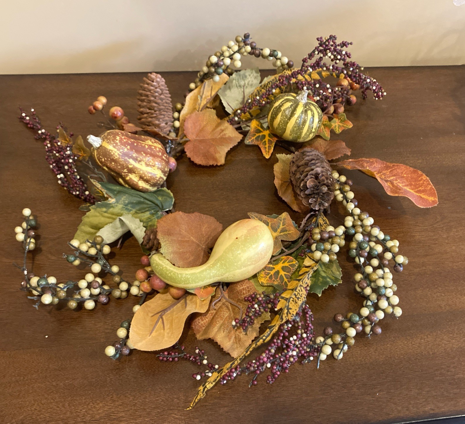 14&Prime; Country Mix Ghourd Acorns Berries Pine Cones Leaves Fall Autumn Thanksgiving