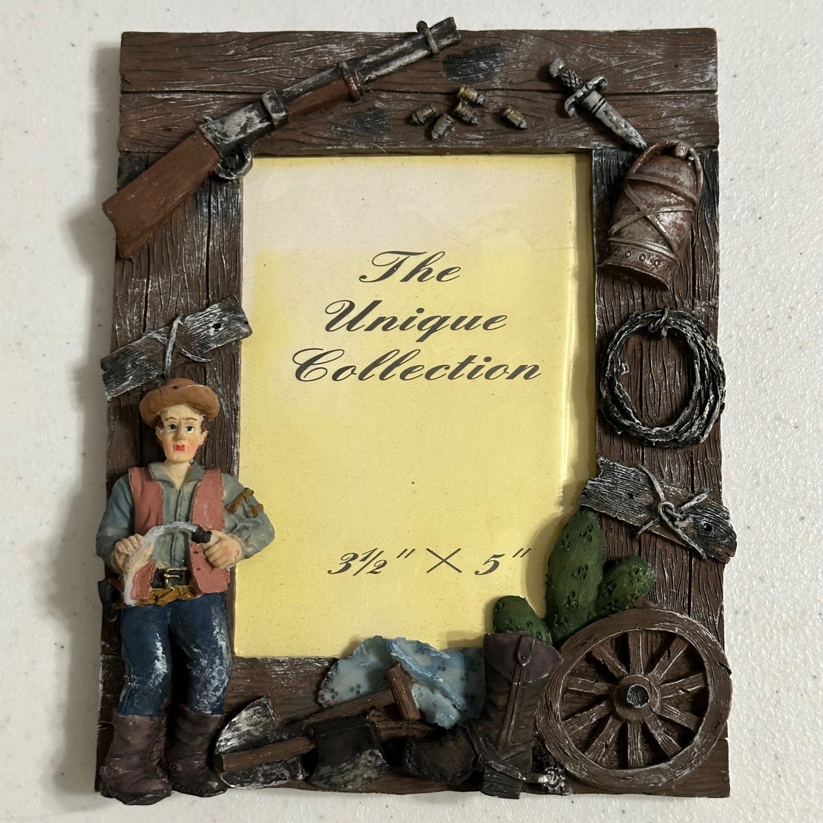 Unique Collection Western Cowboy 3D Relief Picture Frame Faux Wood Resin Rustic