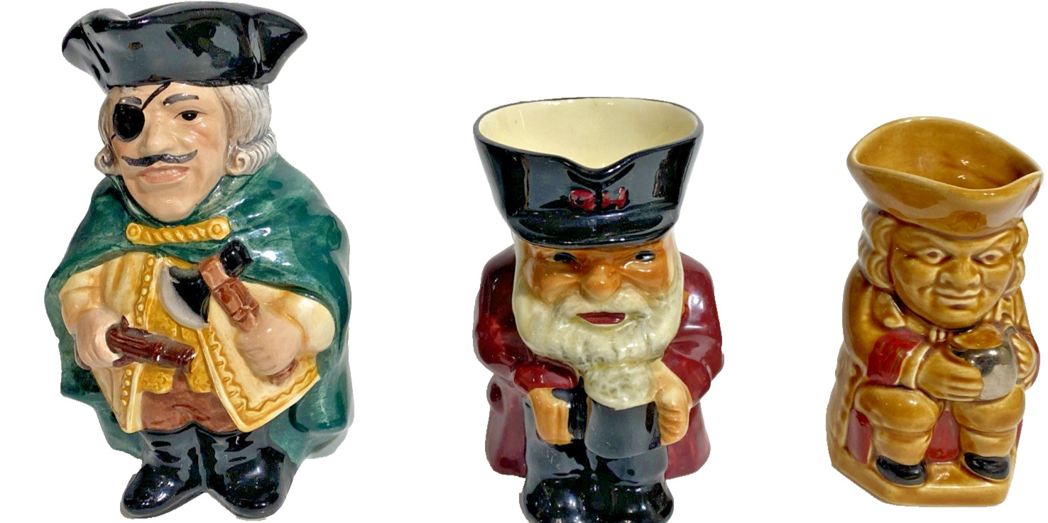 Toby Jugs Miniature Ceramics Pitchers Pottery Lot of 3 Pirate+Old Man+ManwGoblet