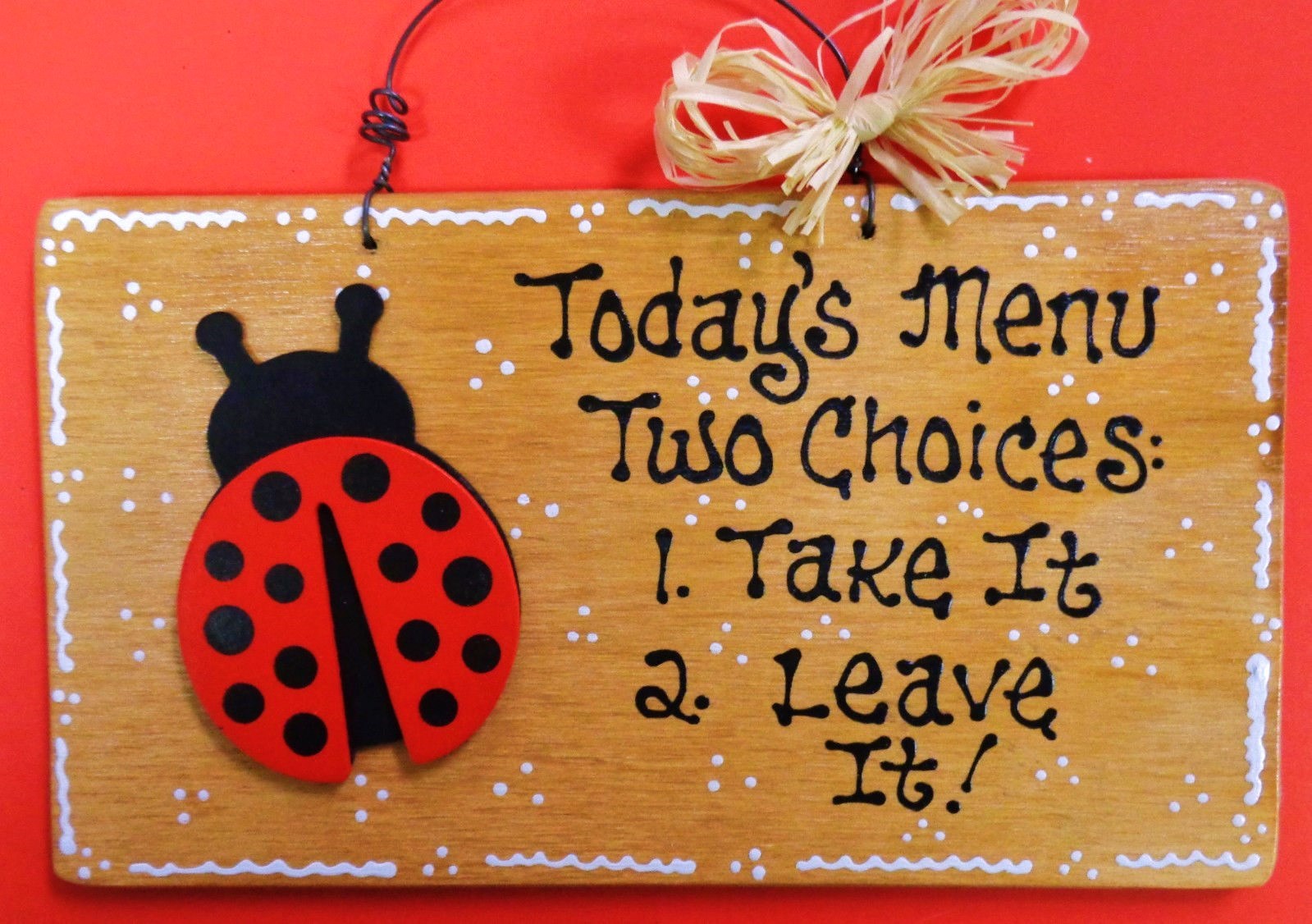 Stained Sign LADYBUG TODAY&rsquo;S MENU KITCHEN Decor Wall Hanger Country Wood Plaque