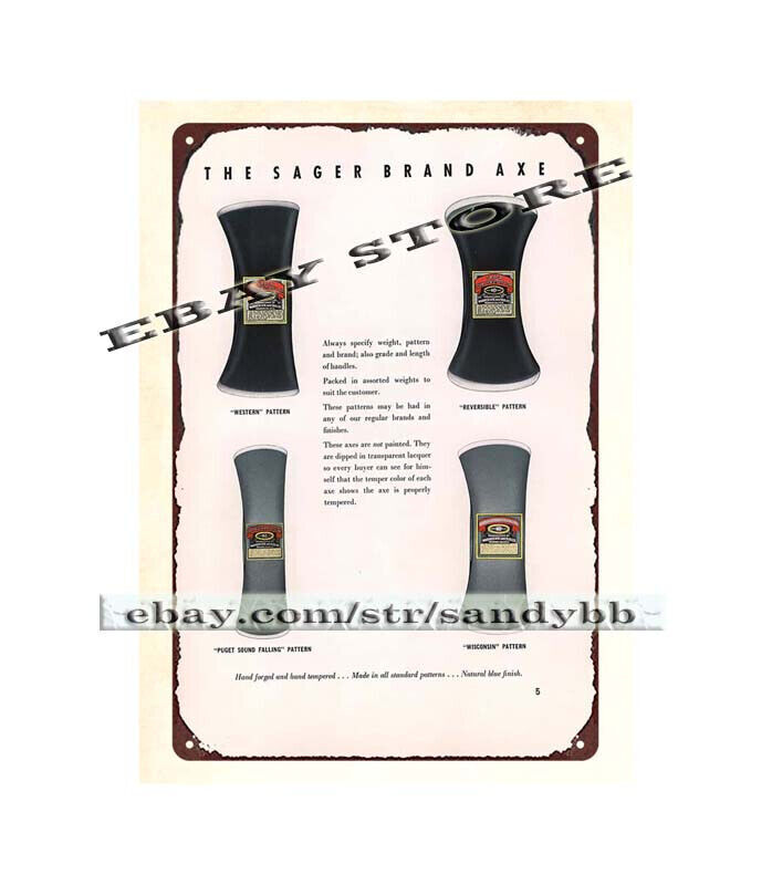 1937 Warren Axes Logging Tools metal tin sign collective kitchen signs