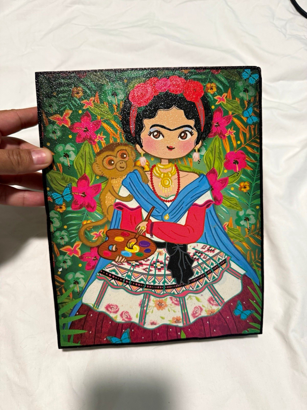 Deep Wood Box Picture Frame 6×8 Frida Kahlo Folk Art Floral