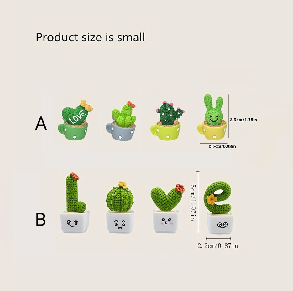 4pcs Mini Resin Succulent & Cactus Decoration Set Home Office Decor – NEW