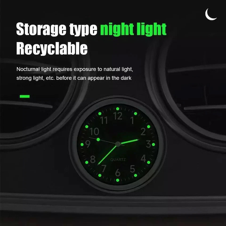 In-Car Mini Luminous Quartz Analog Clock Dashboard Stick-On Watch Decoration