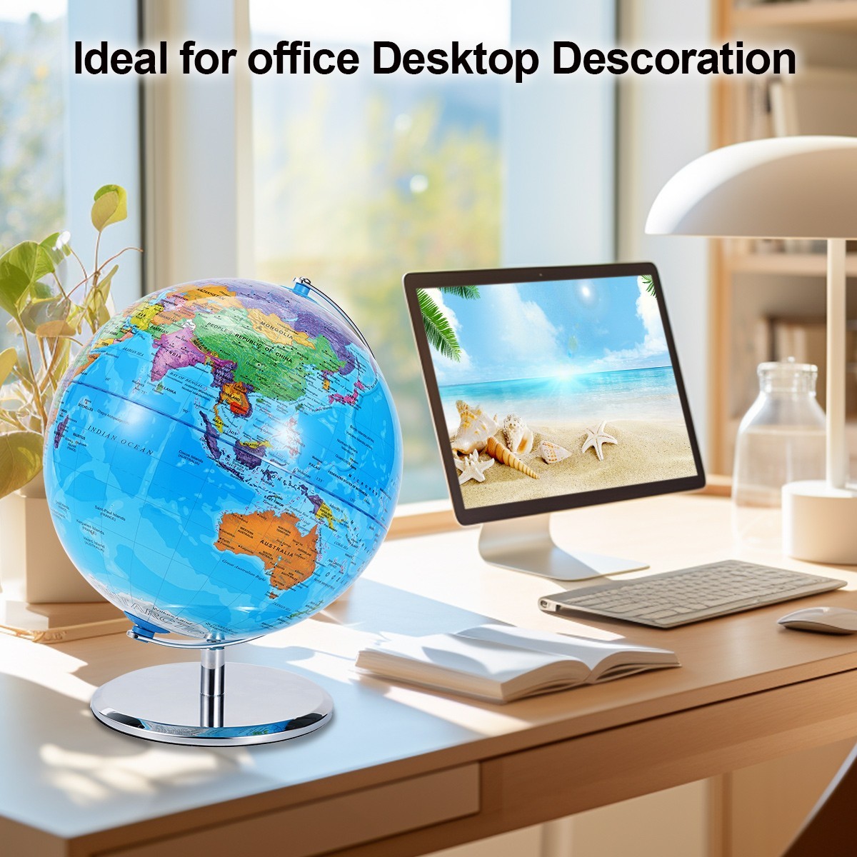 Large 3D World Globe Earth Ocean Rotating World Map Geography w/ Stand Desktop