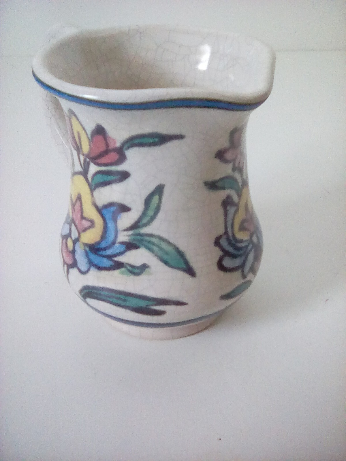 Pottery Barn Pitcher Decor Only 5×4&Prime; Flowers Crackle Paint AA