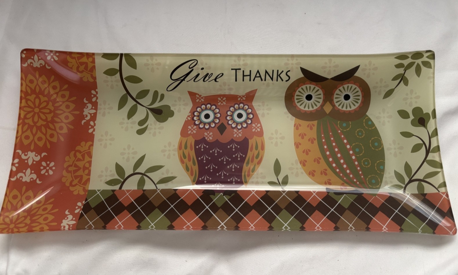 Hobby Lobby Autumn « Give Thanks » Decor Tray Owls 14 1/4&Prime;L X 6&Prime;W X 1&Prime;H.