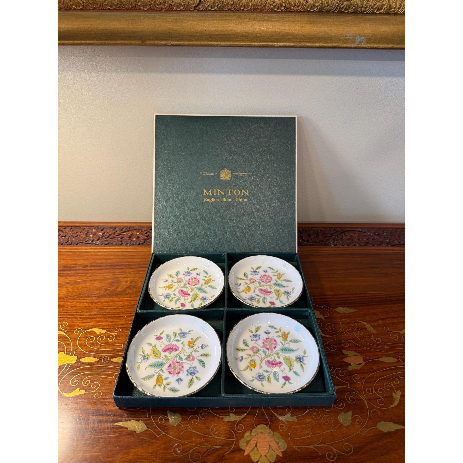 Vintage Minton Haddon Hall Floral Dish Set with Gold Rim