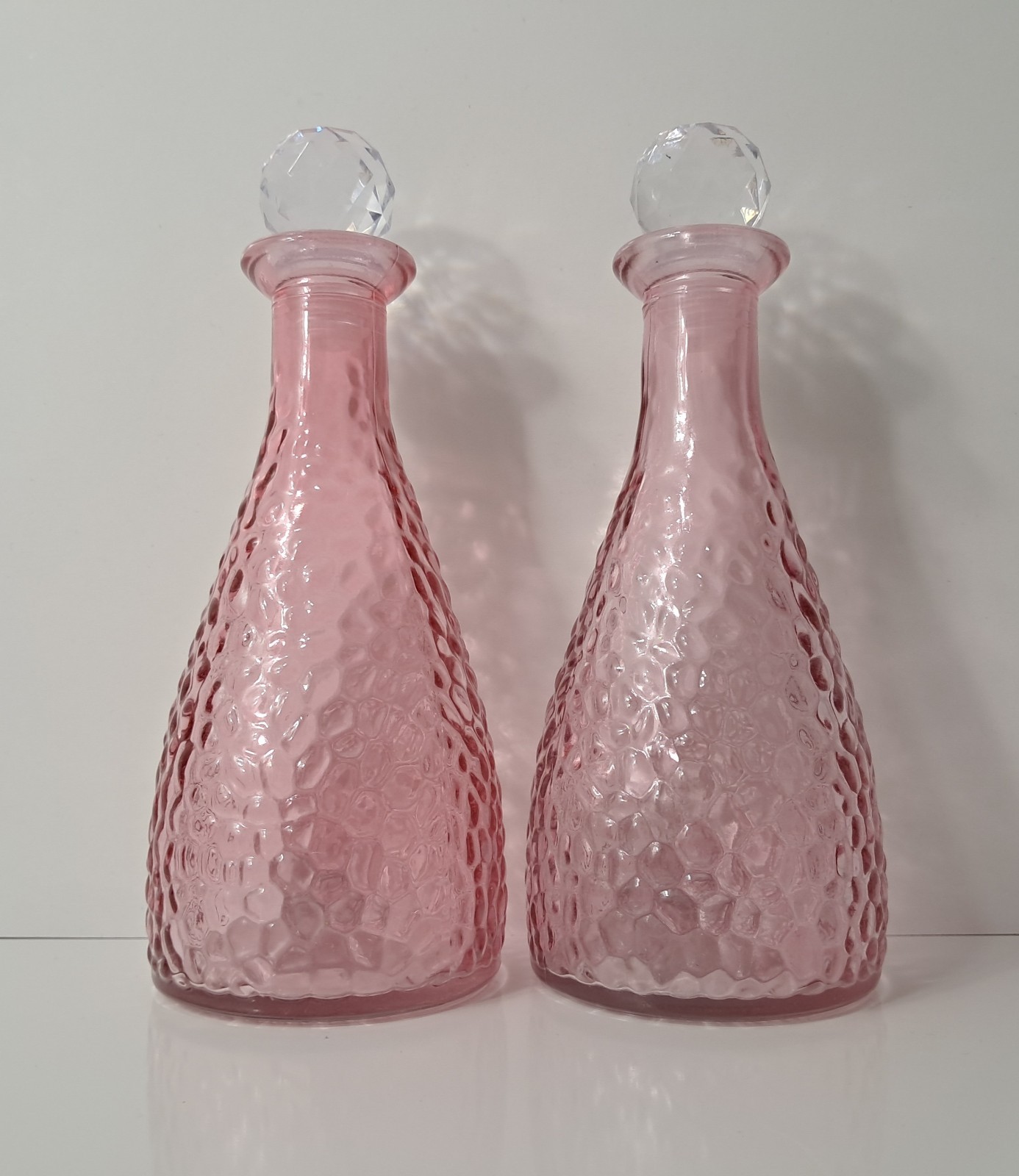 Decorative Glass Bottles 2 Textured Hammered Pink 6.25&Prime;Hx2.75&Prime;W