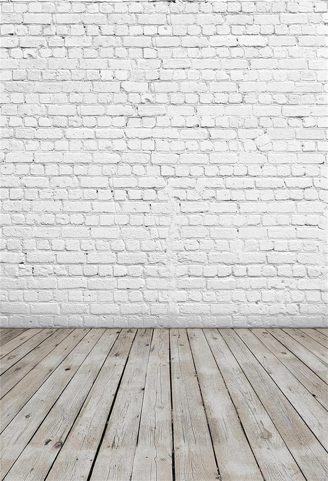 5X7ft White Brick Photography Background Retro Wooden Floor Portrait Photo St…