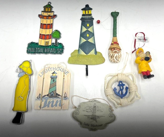 Lot Of 8 Nautical Themed Ornaments and Sun Catchers – Lighthouses – FREE SHIP
