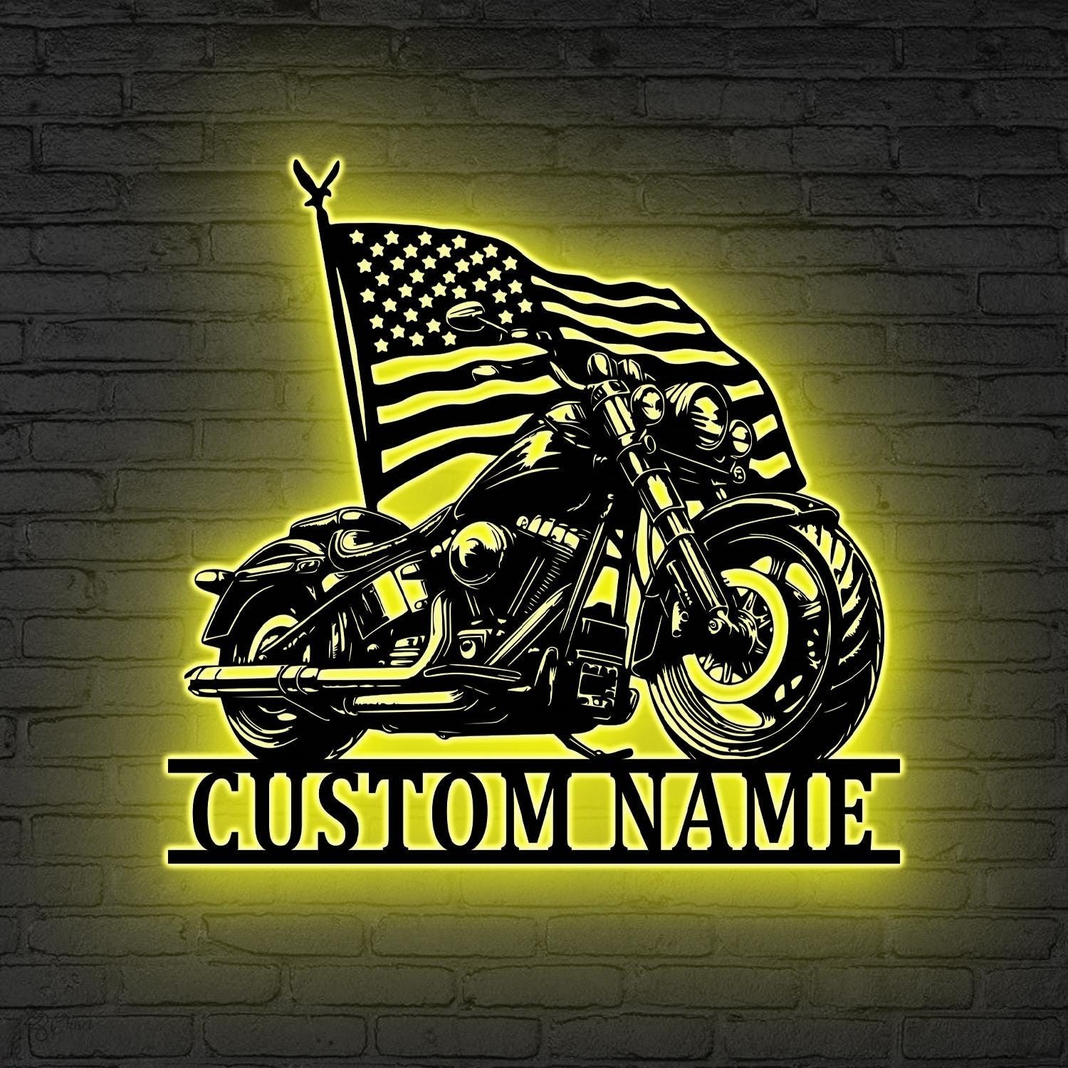 Custom Garage Signs LED Lights, Personalized Motorcycle Metal Wall Art