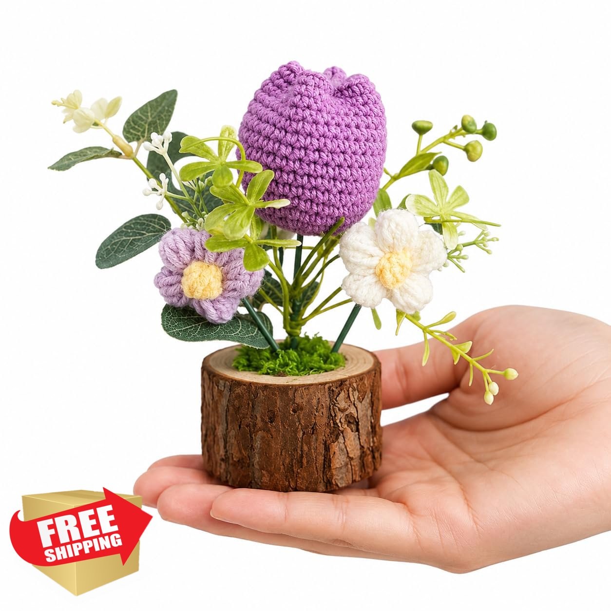 Tileafry Purple Tulip Knitted Rose Bouquet