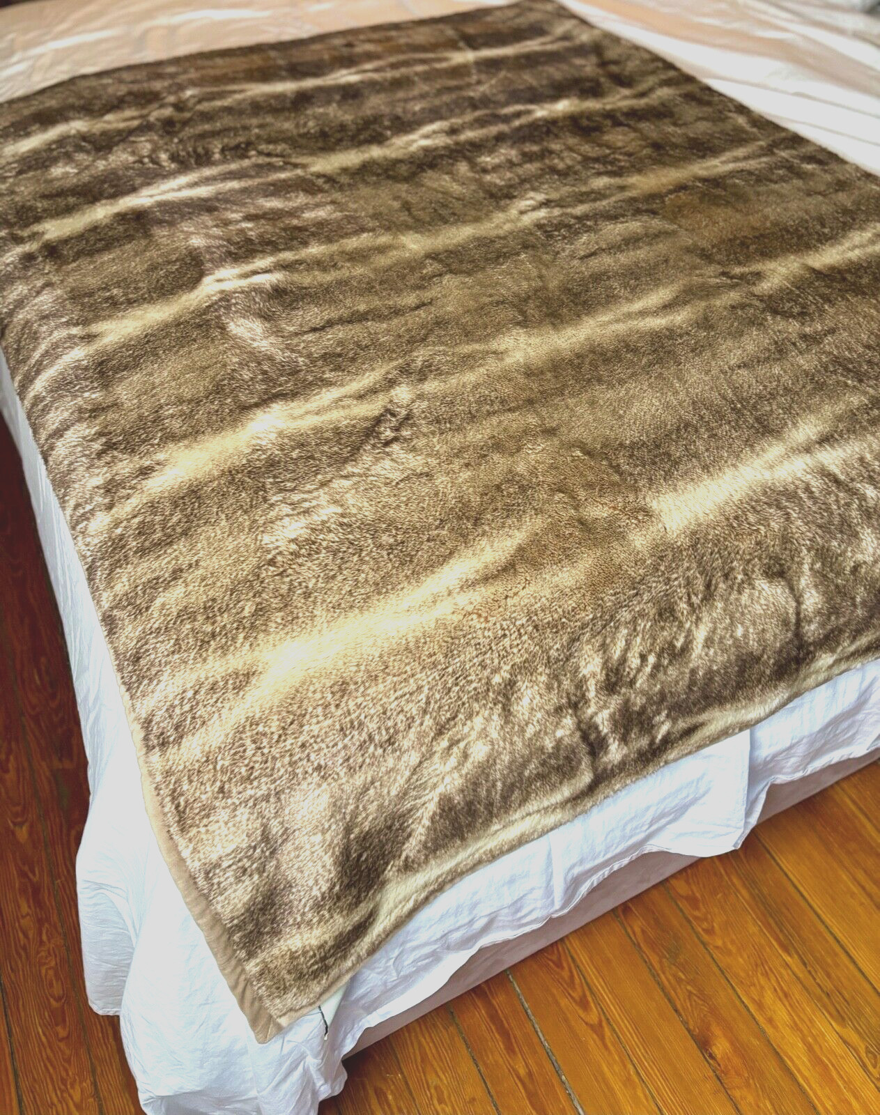 NICE!!POTTERY BARN FAUX FUR CARAMEL BROWN OMBRE THROW BLANKET WARM&FUZZY 50&Prime;X60&Prime;