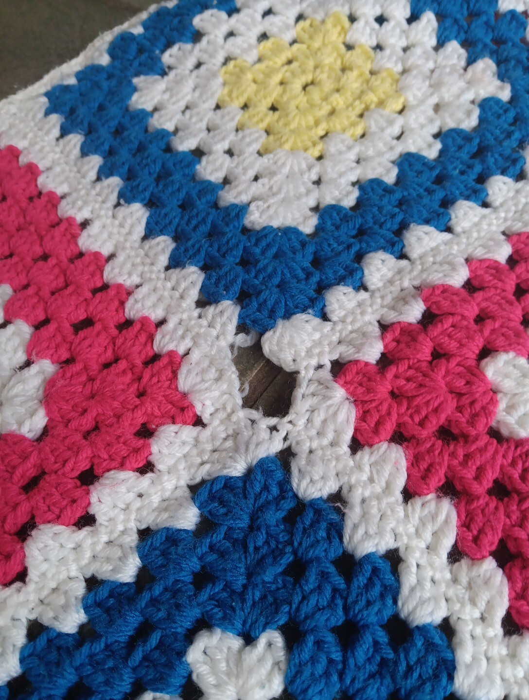 Granny Square Crochet Afghan Throw Blanket White Multi Color 62×50&Prime; Handmade Vtg