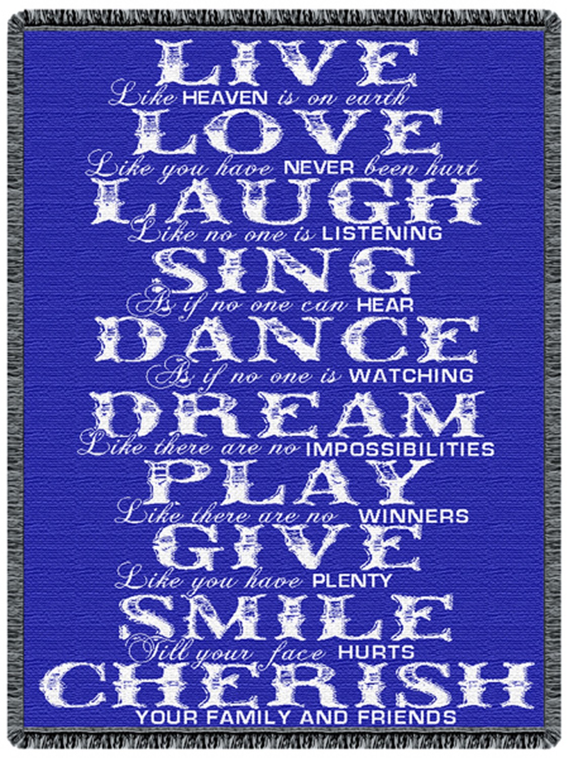Live Love Laugh North American Made Encouraging Poetry Tapestry Blanket 68×52