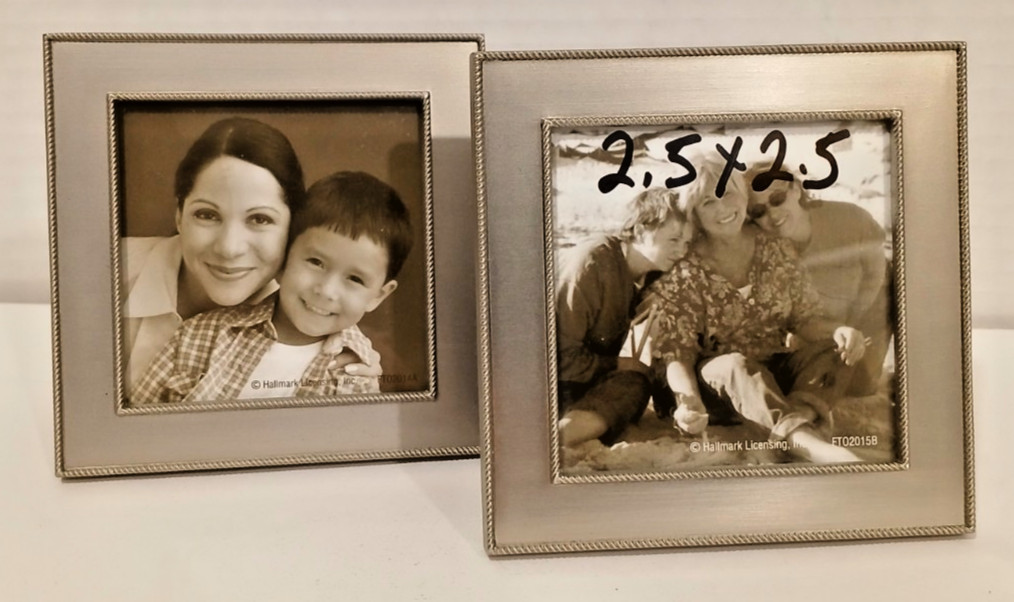 2 Silver Tone Mini Photo Picture Frames 2.5×2.5 Inch Square Rope Edge