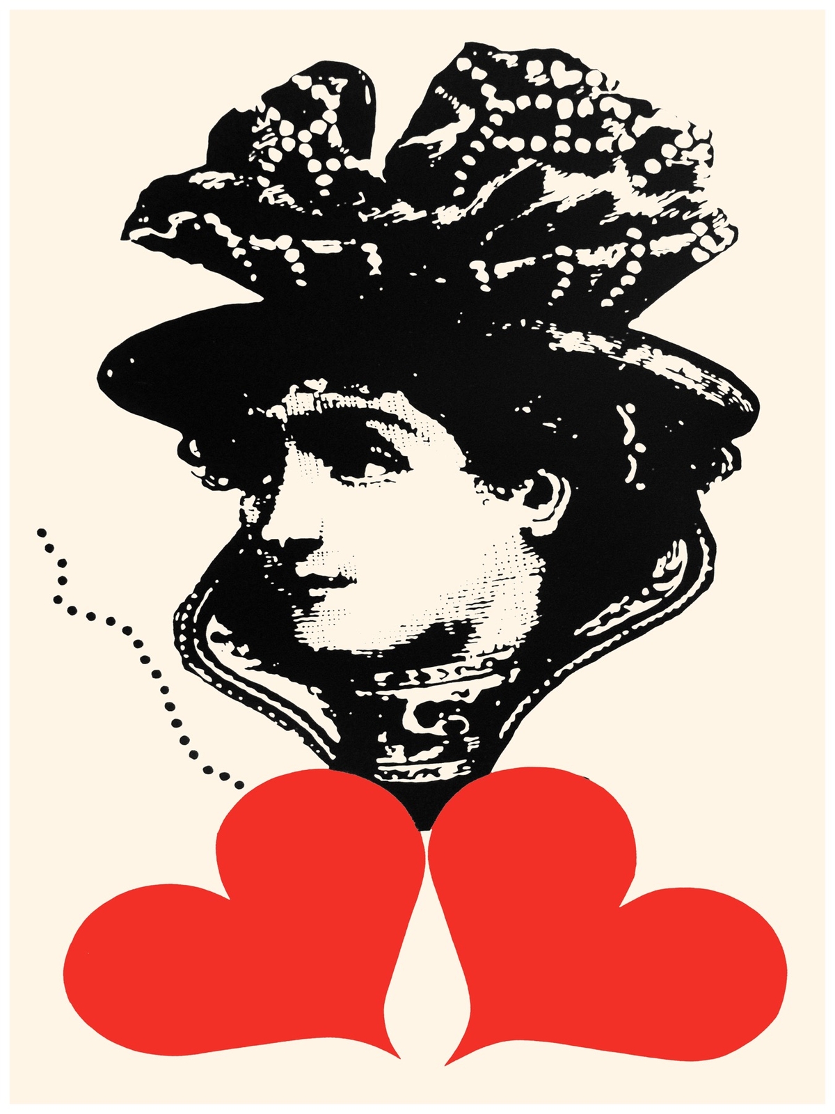 1848.Lady&rsquo;s face drawing with two hearts quality Poster.Home interior design art