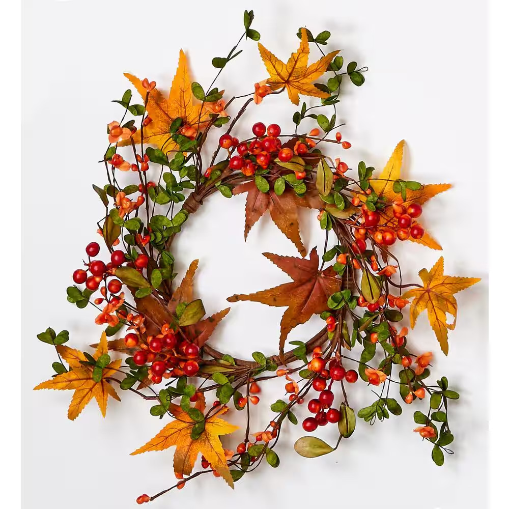 6.5 In. Artificial X 12 In. Artificial O.D. Fall Berry and Leaf Candle Ring/Wrea