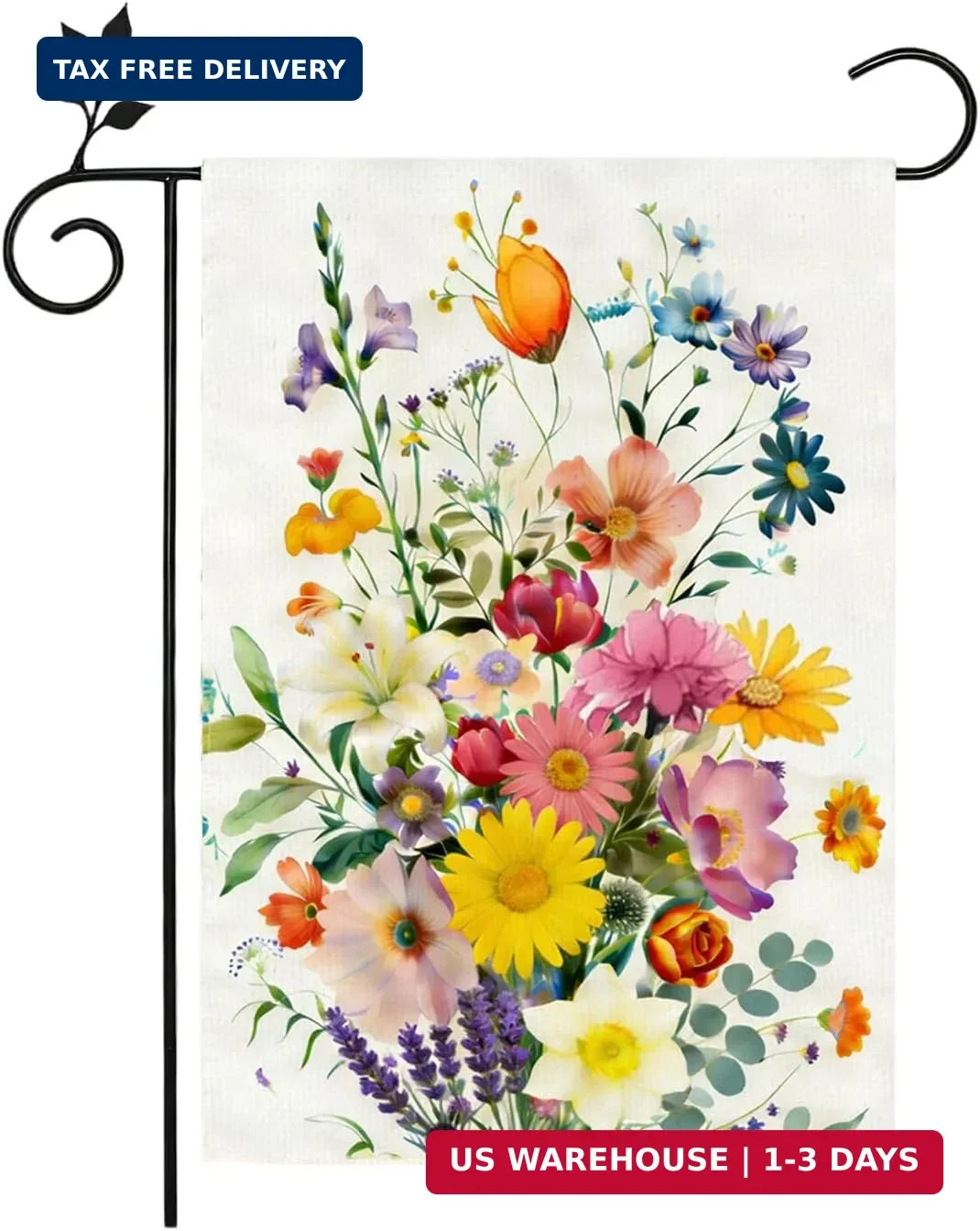 Spring Summer Colorful Floral Garden Flag 12×18 Inch Double Sided Outside Farmho