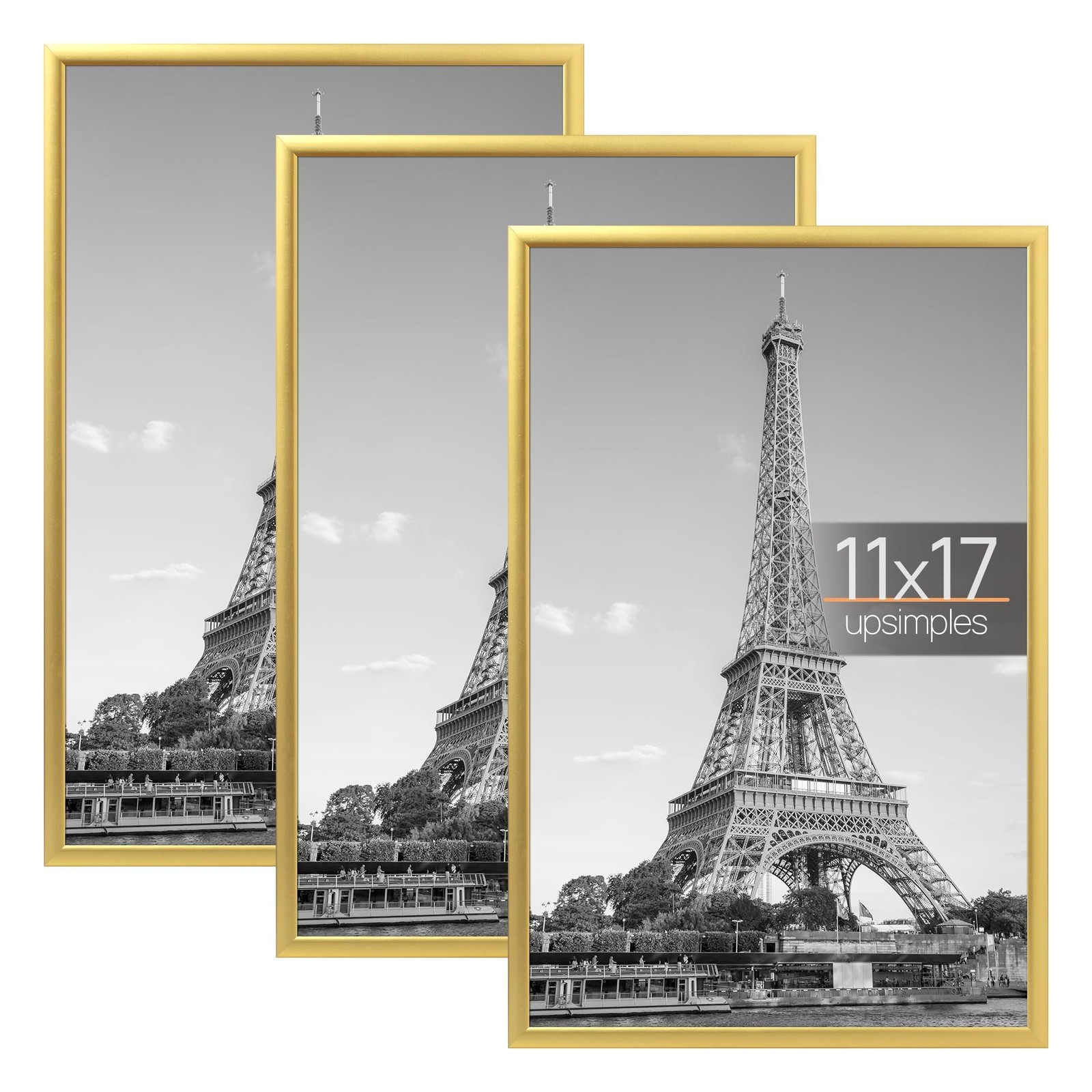 upsimples 11×17 Picture Frame Gold 3 Pack, ScratchProof 11 x 17 Poster Frames…