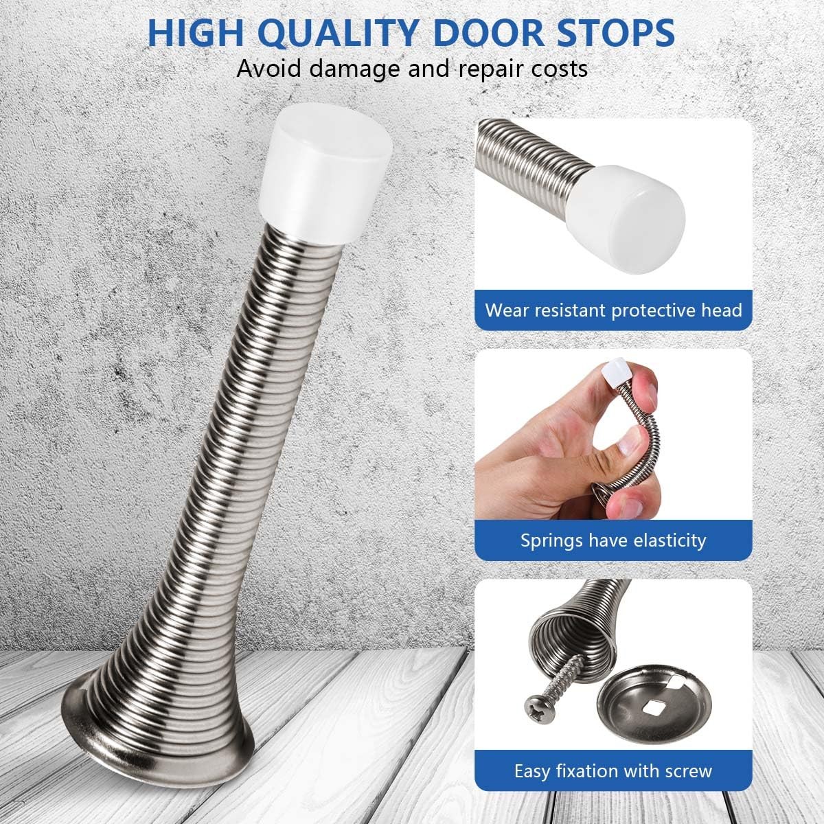 12 Pack Spring Door Stops 3 1/4 Inch Flexible Heavy Duty Spring Door Stopper