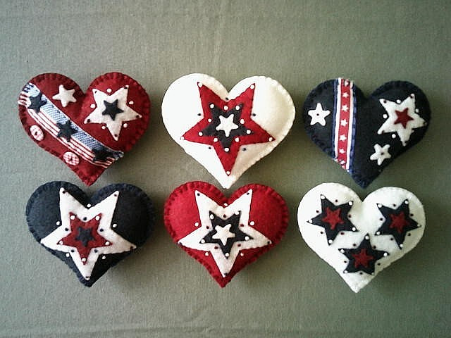 LAST ONE Patriotic Set of 6 Hearts 4th of July Stars Red White and Blue