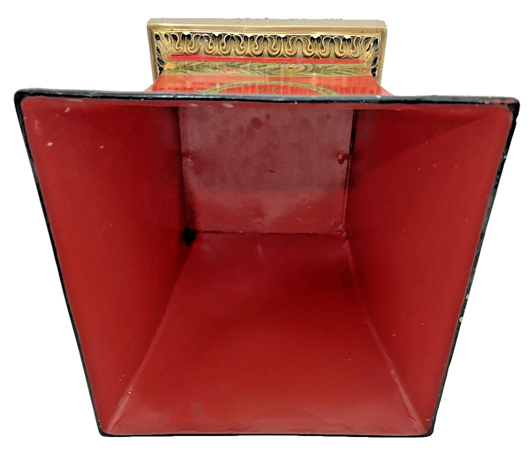 Maitland Smith Neoclassical Tole Cachepot Urn Pedestal Planter Red Gilt 12” Deco