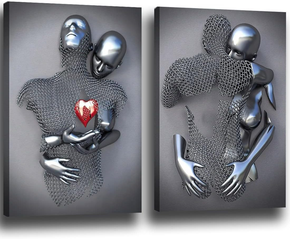 Frameless Love Heart 3D Metal Effect Black Art Wall Decor Modern Gallery Paintin