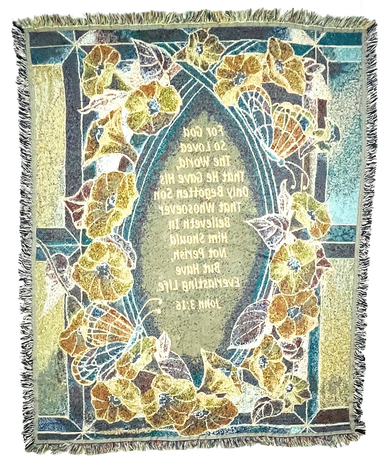 Tapestry Throw Blanket Blue Yellow Floral Inspiration Calla Lillies 62in x 52in