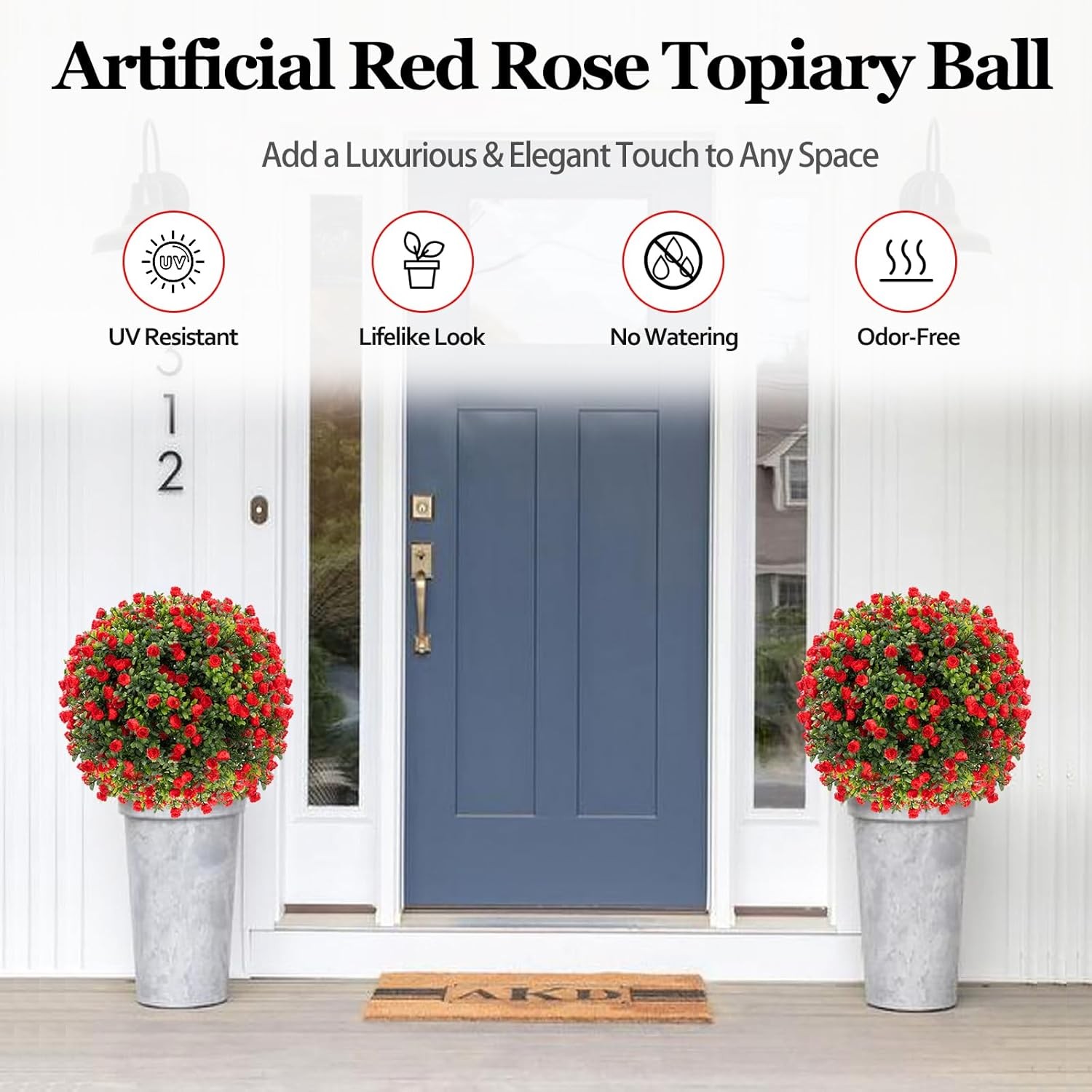 2 Set Artificial Rose Boxwood Topiary Ball Trees with Ground Spike, UV protected
