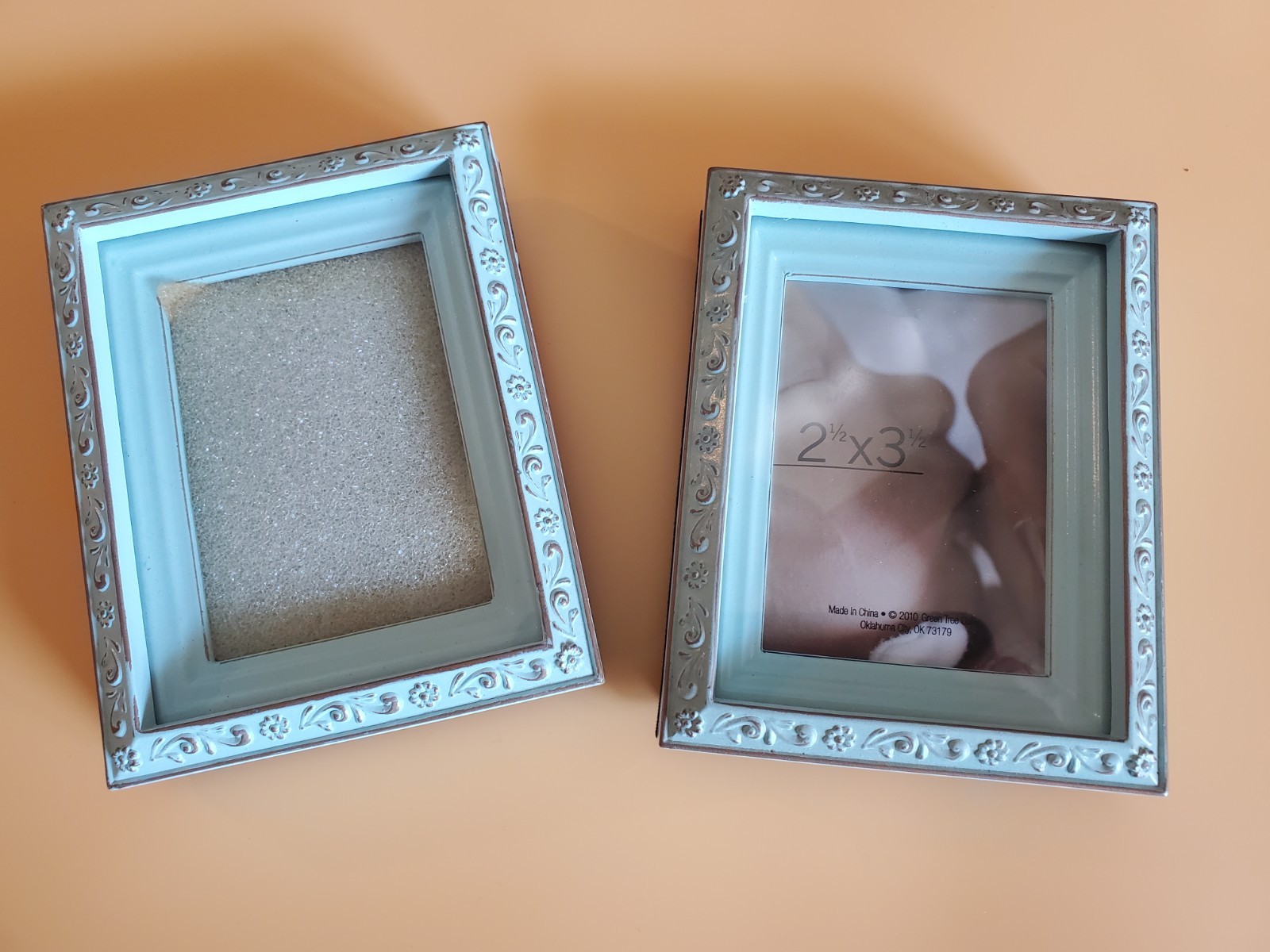 Shabby Chic Small Photo Frames Seafoam Green Blue 2.5×3.5 Set of Two