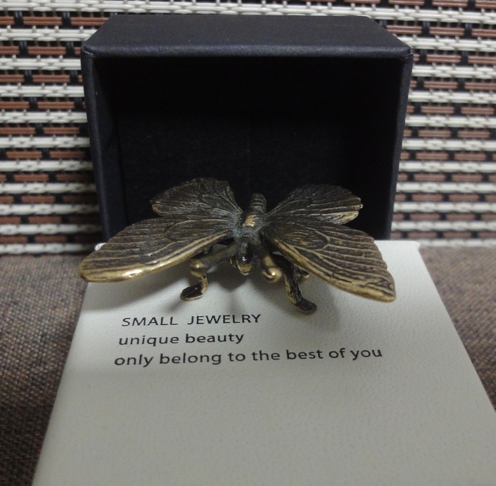 Solid Brass Butterfly Figurine Vintage Style Bronze Color Statue Home Decor