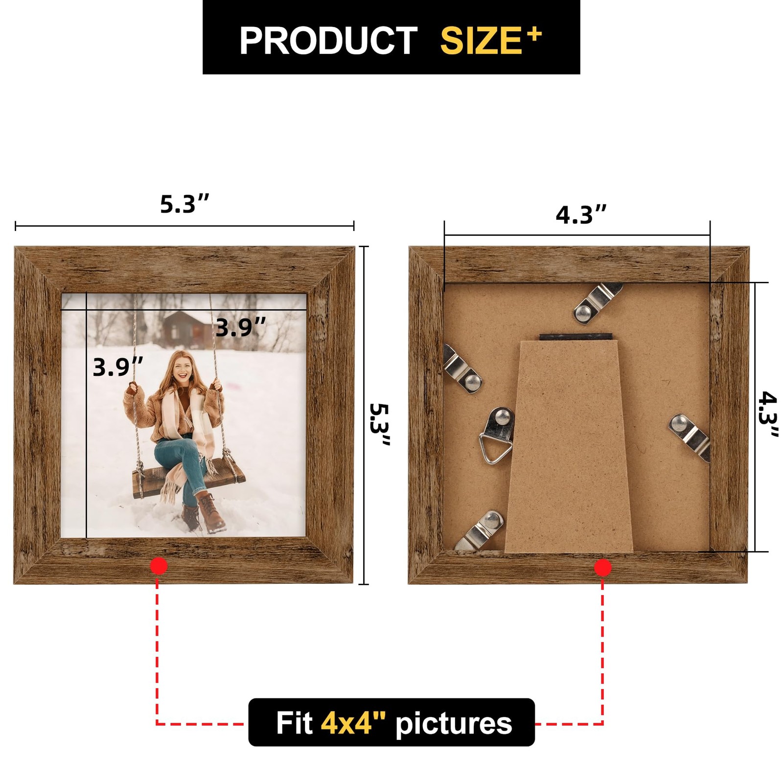 Picture Frames 4×4 Set of 2 Rustic Wood Grain Photo Frame for Gallery Wall Mo…