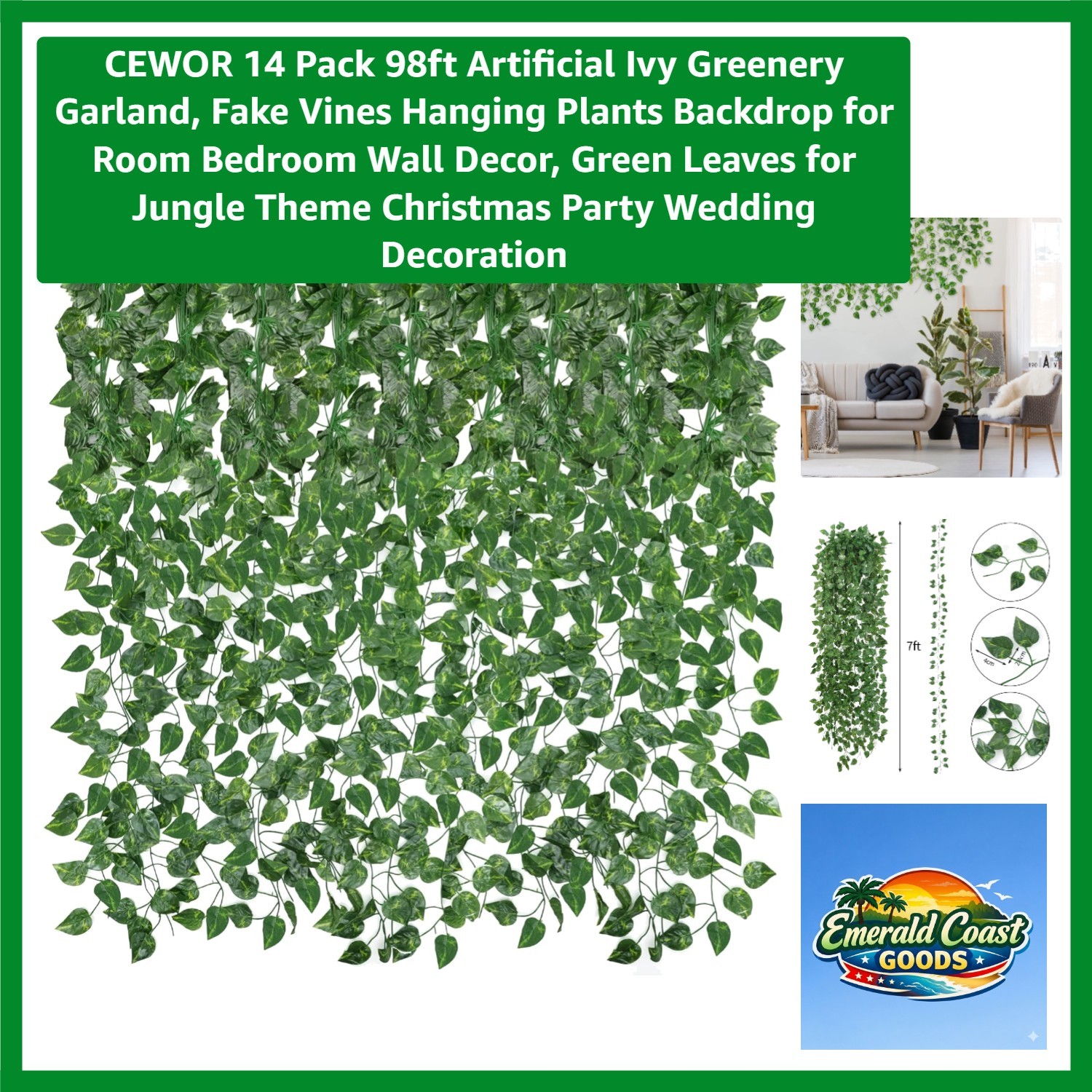 Artificial Ivy Greenery Garland – 14 Pack, 101ft for Tropical Themed Events