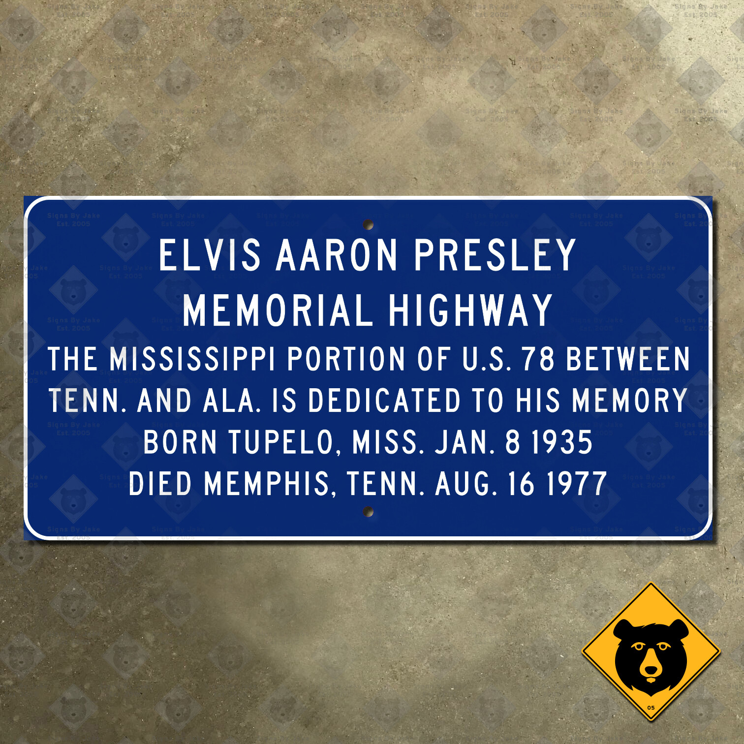 Mississippi Elvis Presley Memorial Highway road sign highway marker US 78 24×12