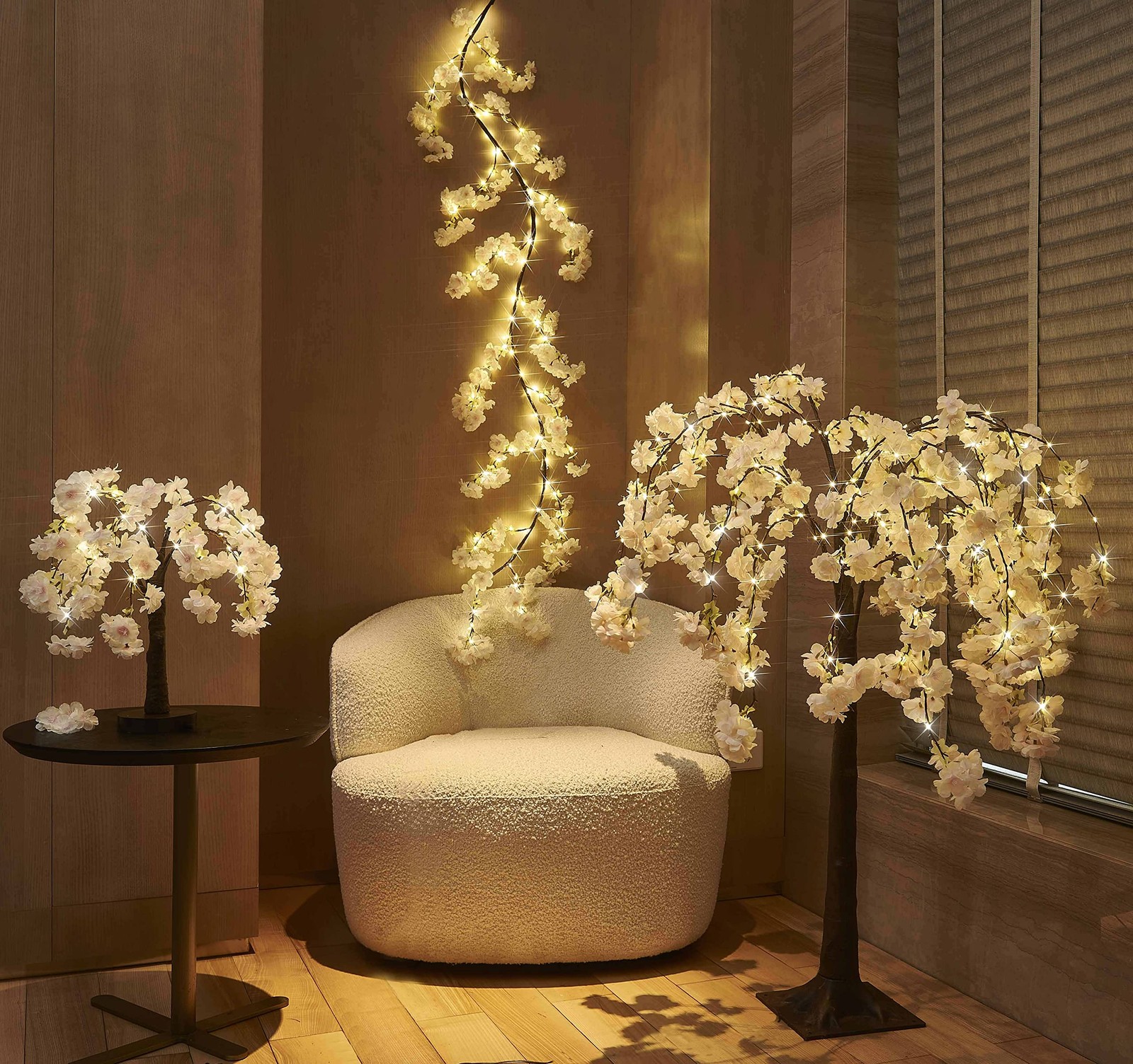 Lighted Cherry Blossom Tree Pink 18IN 40 LED with Timer Artificial Tabletop Bons