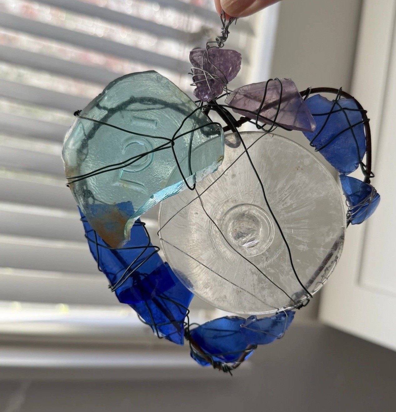 Seaglass Heart Shaped Decorative Hanging Sun catcher Wire Wrapped Handmade