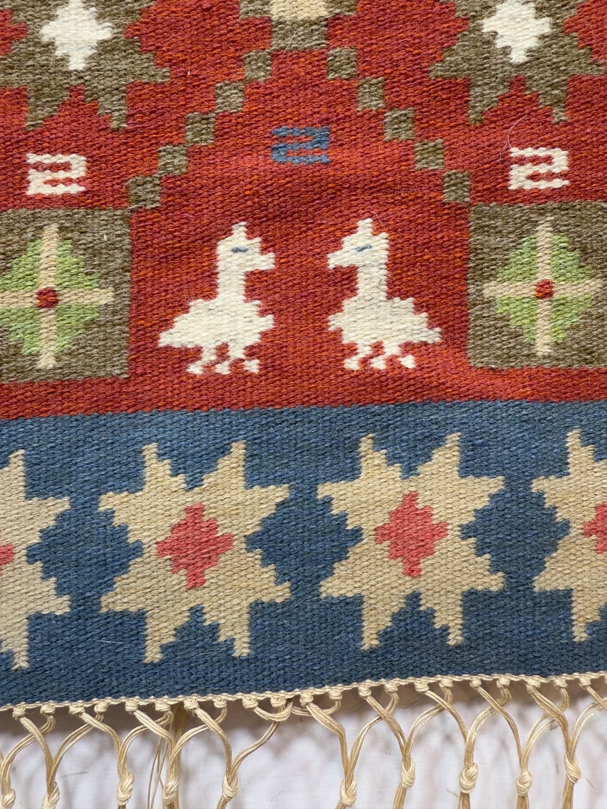 Vintage Gorgeous Hand Woven Swedish Scandinavian Signed LE Wool Weaving Tapestry