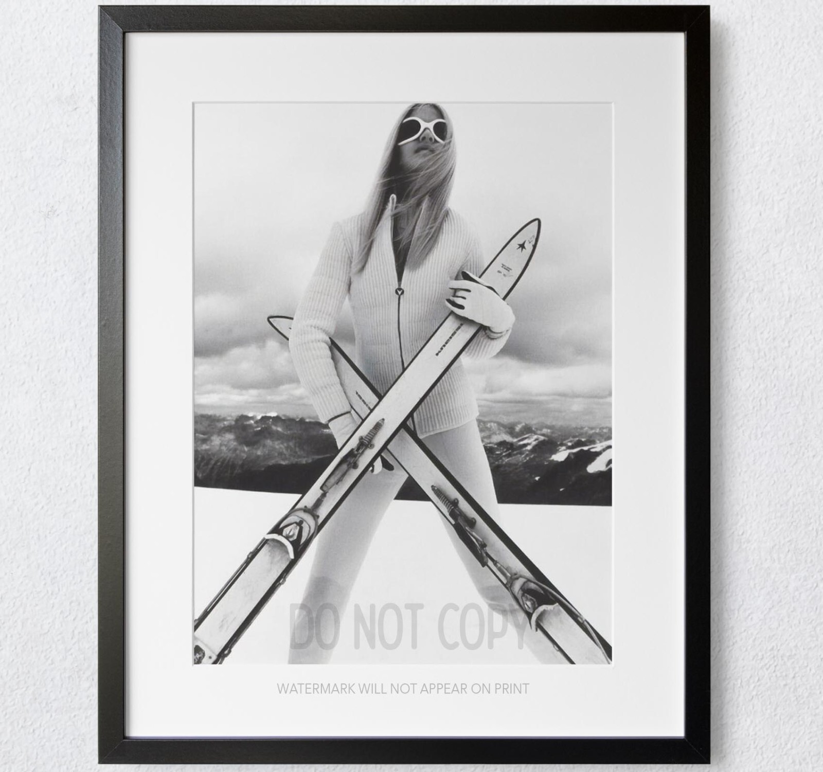 Vintage Ski Girl 1966 Skiing Lodge Chalet Decor Premium Art Print