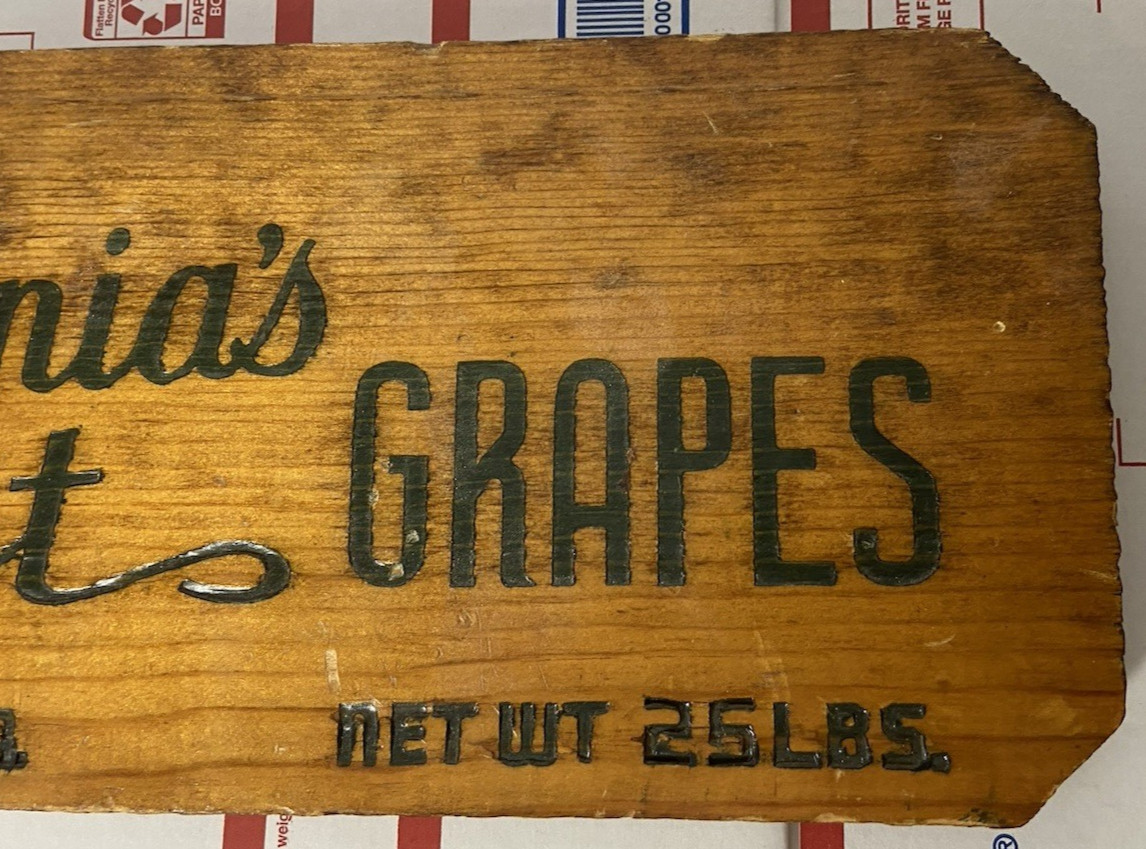 Vintage California Finest Grapes Wood Panel Wall Sign – From Old Crate – Look