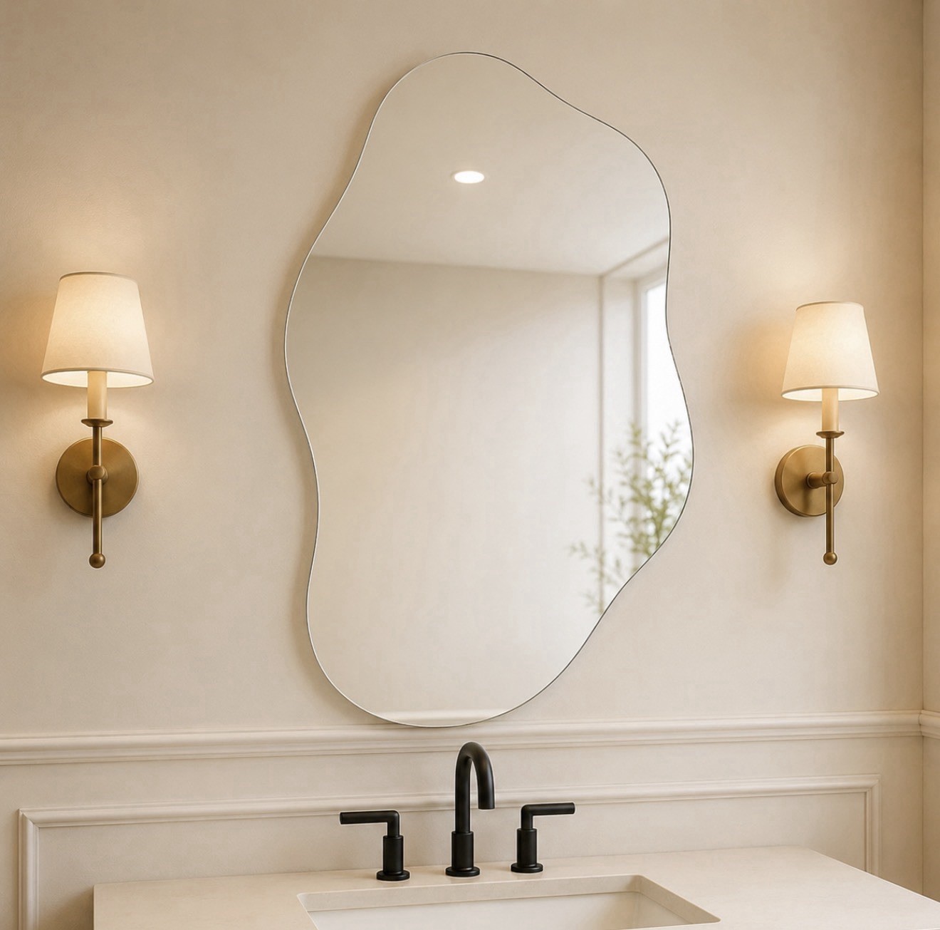 Asymmetrical Wall Mirror 28×20” Frameless Beveled Glass Mirror