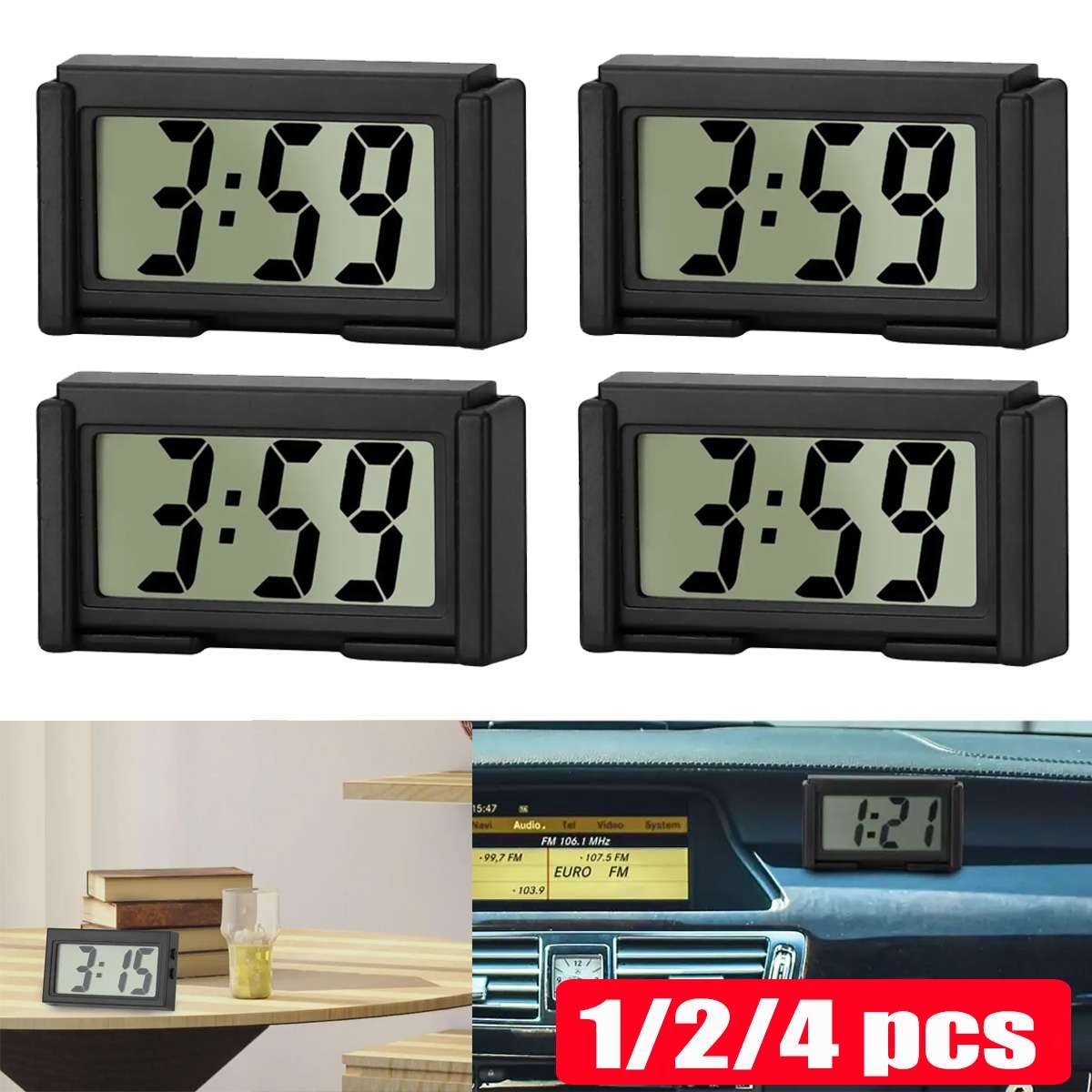 1/2/4pcs Mini Digital LCD Table Auto Car Dashboard Desk Date Time Calendar Clock