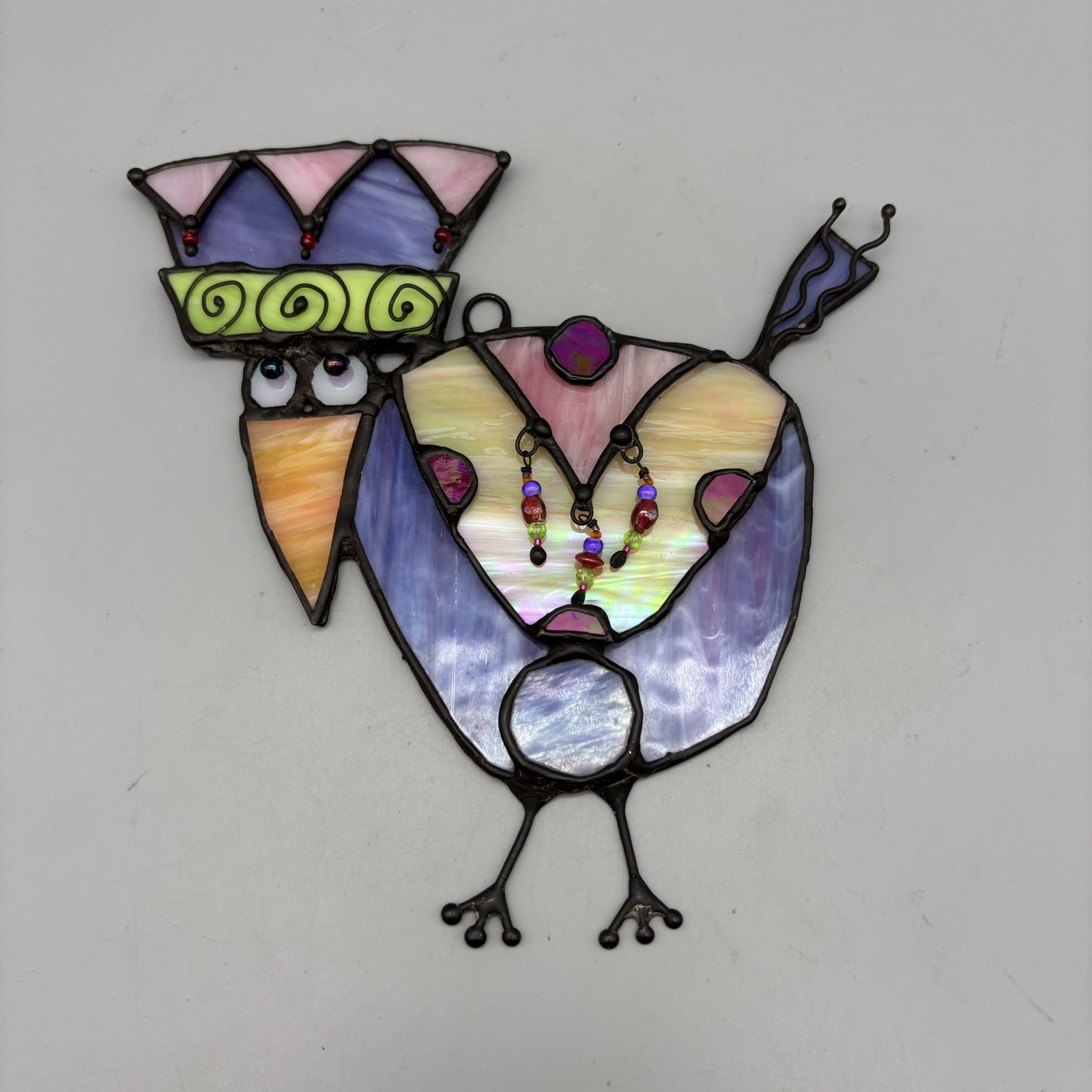 2003 Kooky/Quirky Stained Glass BIRD SUN CATCHER Artist Signed Dated Iridescent