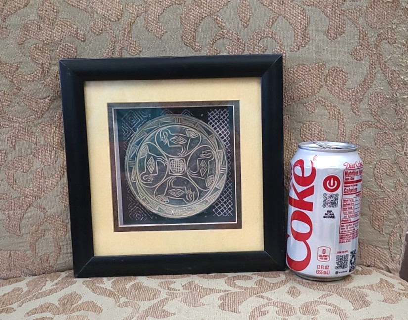 Framed with Matting & Glass ShadowBox Clay Plate Mayan/Aztec Design 8&Prime;Square